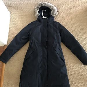 Navy North Face parka coat